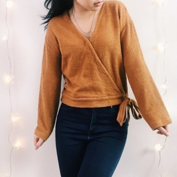 Madewell Texture and Thread Brown Cedar faux wrap top - Picture 1 of 6